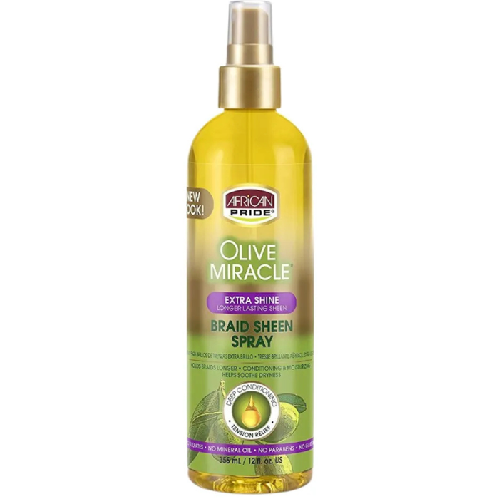 African Pride Olive Miracle Extra Shine Braid Sheen Spray 355ml